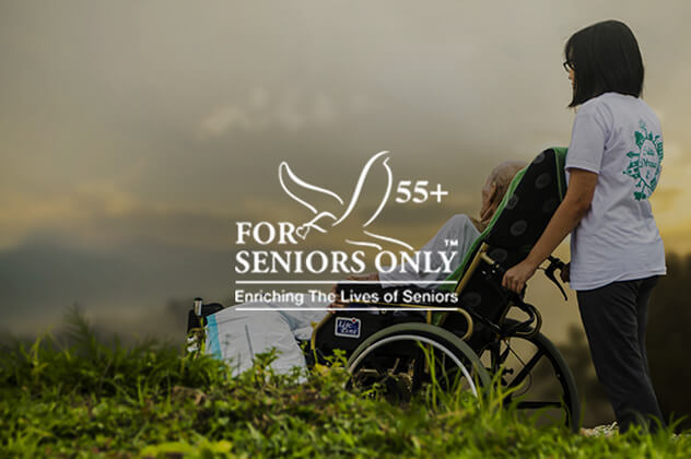 For Seniors Only logo above young girl with senior in wheelchair