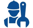 Professionally designed our work icon with construction helmet and wrench